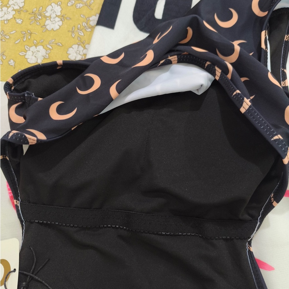 Marine Serre Black One-Piece Swimsuit with Peach Crescent Moon Print - Picture 6 of 8